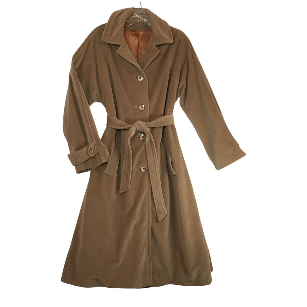 Vintage Womens L Golden Tan Midi Length Pea Coat Belted & Lined
